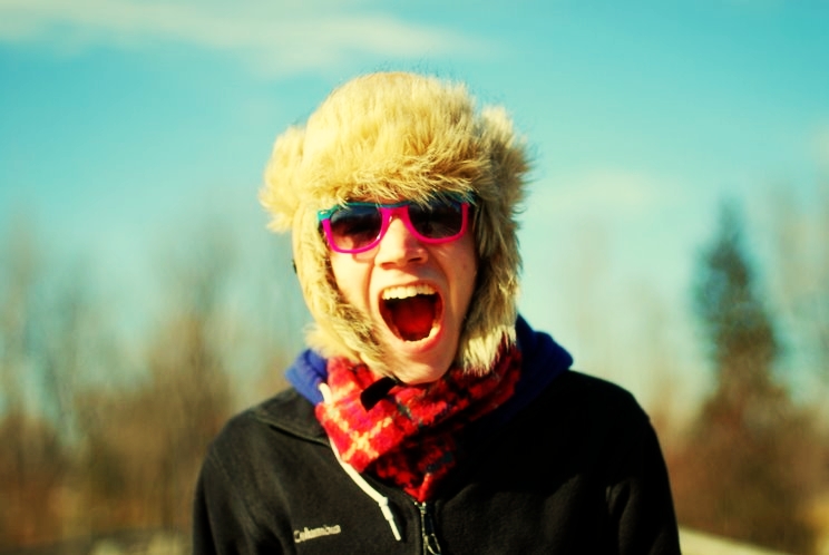 fuzzy hat and plastic sunglasses